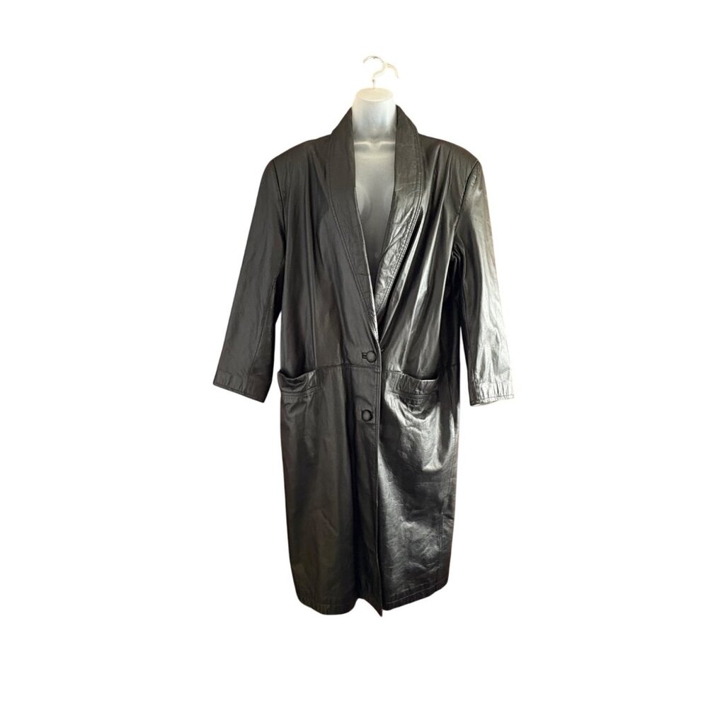 Vintage G-III Leather Trench Coat Womens L Black Gothic Matrix Y2K Cyberpunk 90s